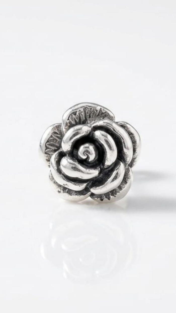 925 Silver Oxidised Rose Nose Pin