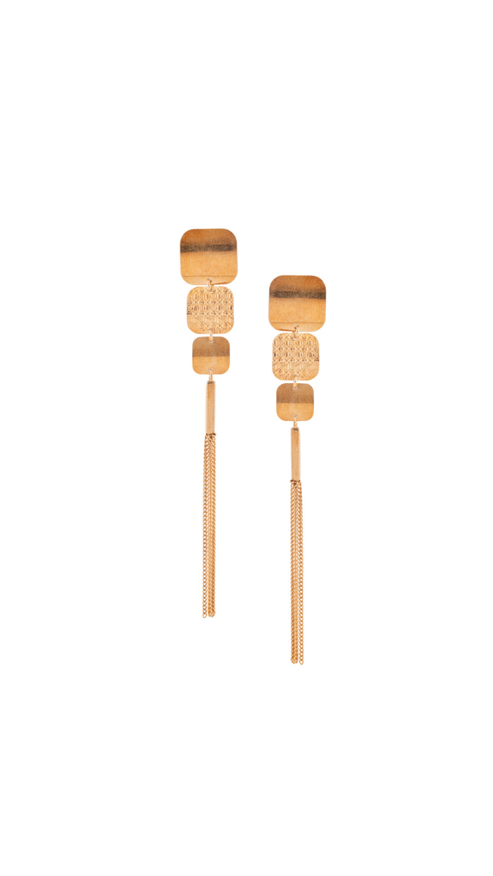 Rose Gold Square Tassel Earrings