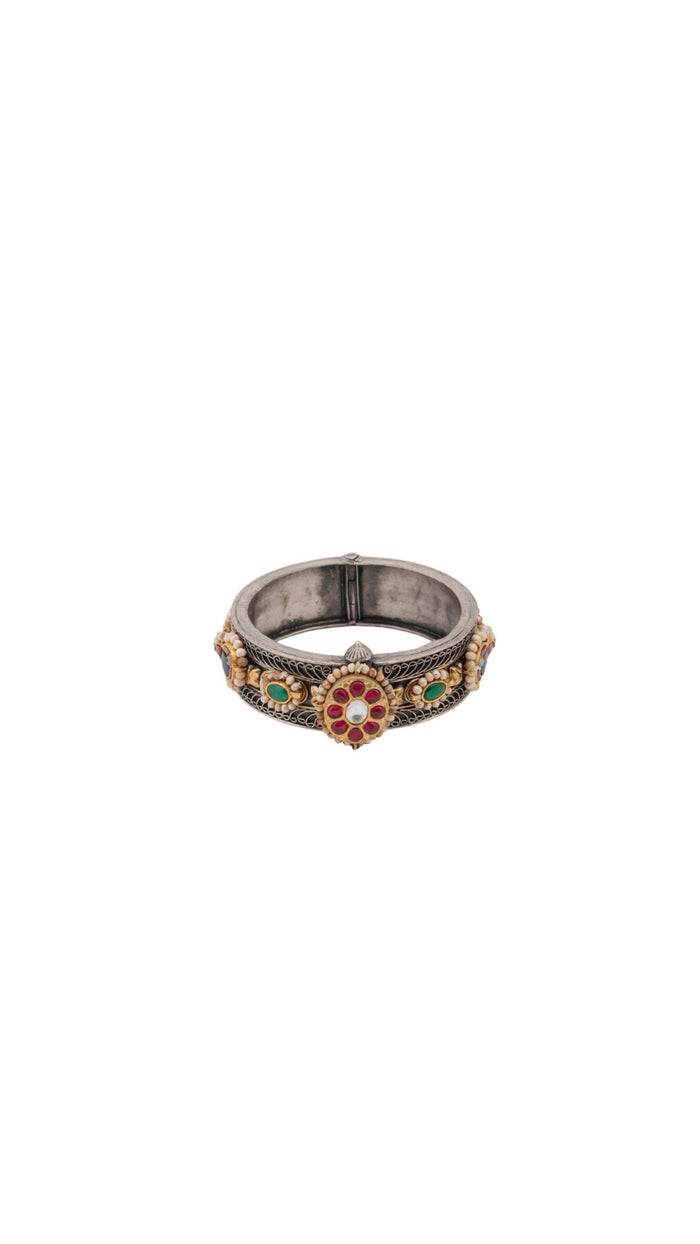 Antique Kundan 925 Solid Silver Bangle