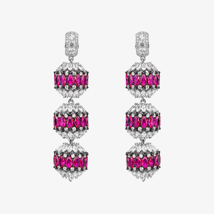 925 Silver Triple Sphere Cocktail Drop Earrings