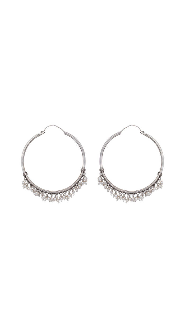 Minimalist Silver Pearl Hoop Earrings