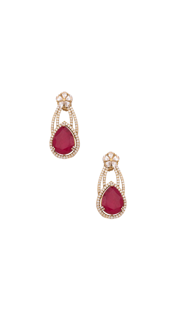 Elegant Gold-Plated Pear Teardrop Ruby Statement Earrings