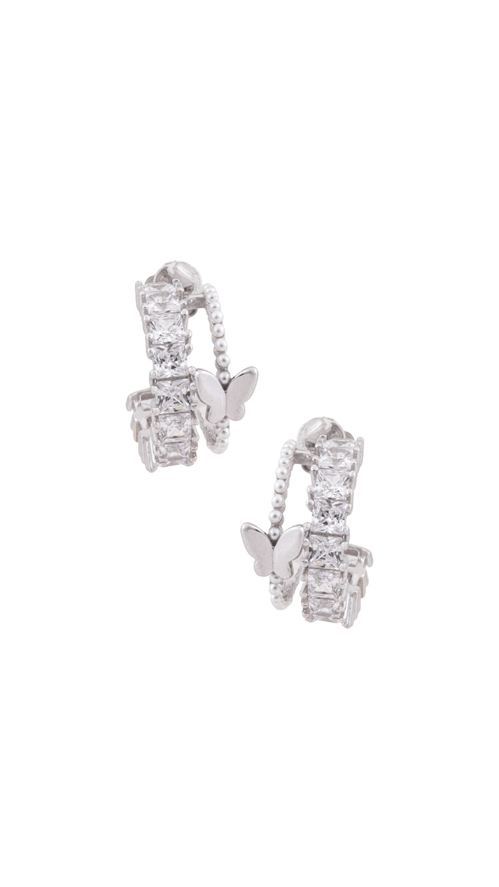 Modern Sterling Silver Butterfly Dual-Row C-Hoop Earrings