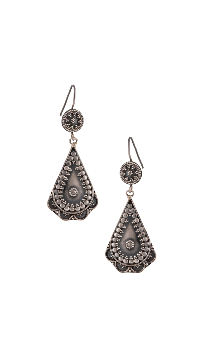 Antique Oxidized Silver Teardrop Tribal Hook Earrings