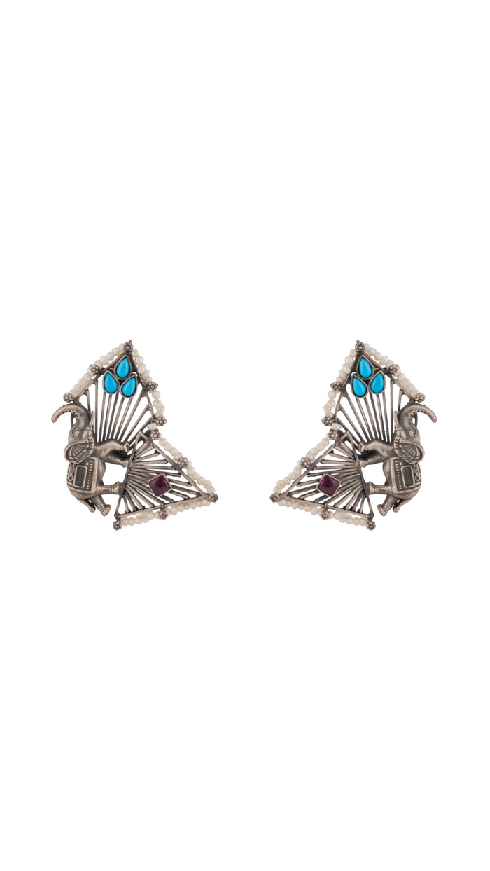 Silver Elephant Geometric Earrings