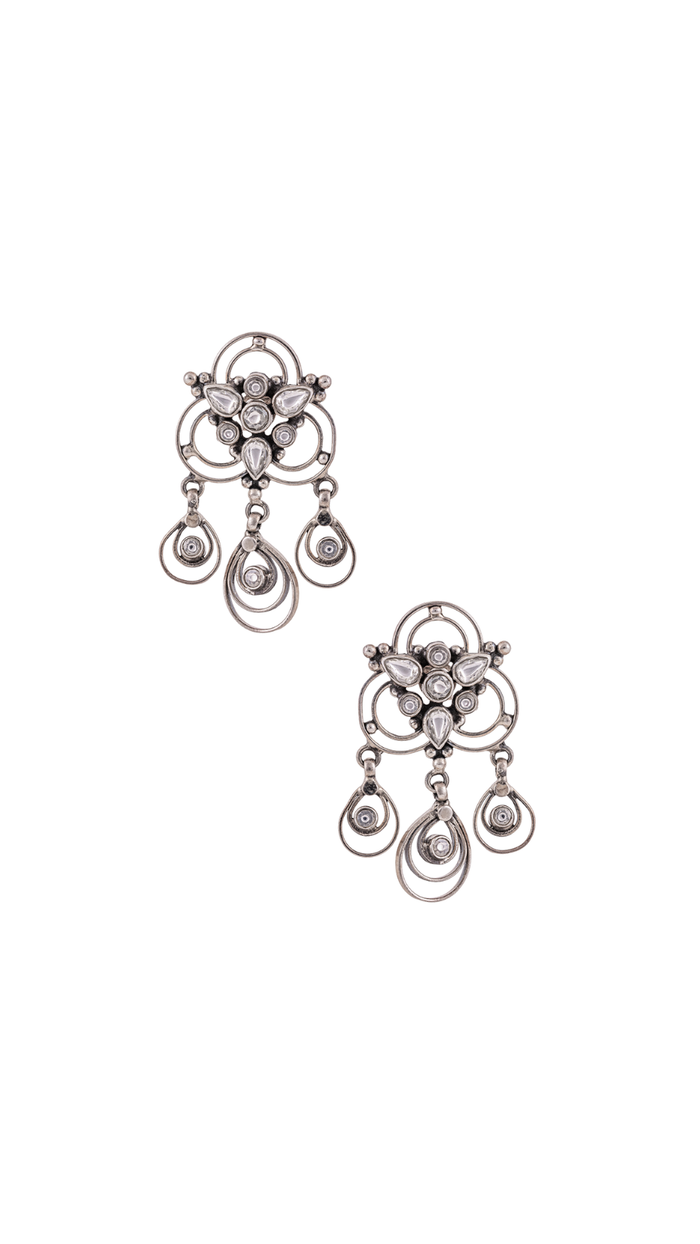 Antique Silver Kundan Chandelier Danglers