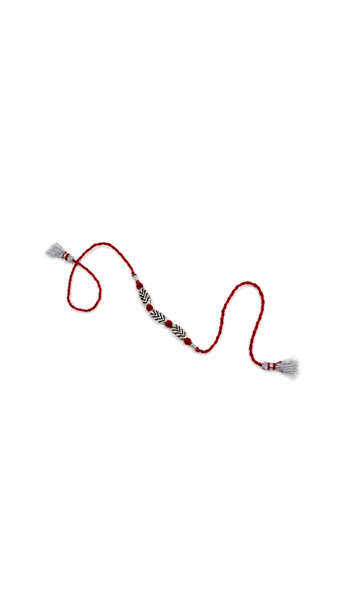 925 Sterling Silver Chevron Rakhi with Red Beads
