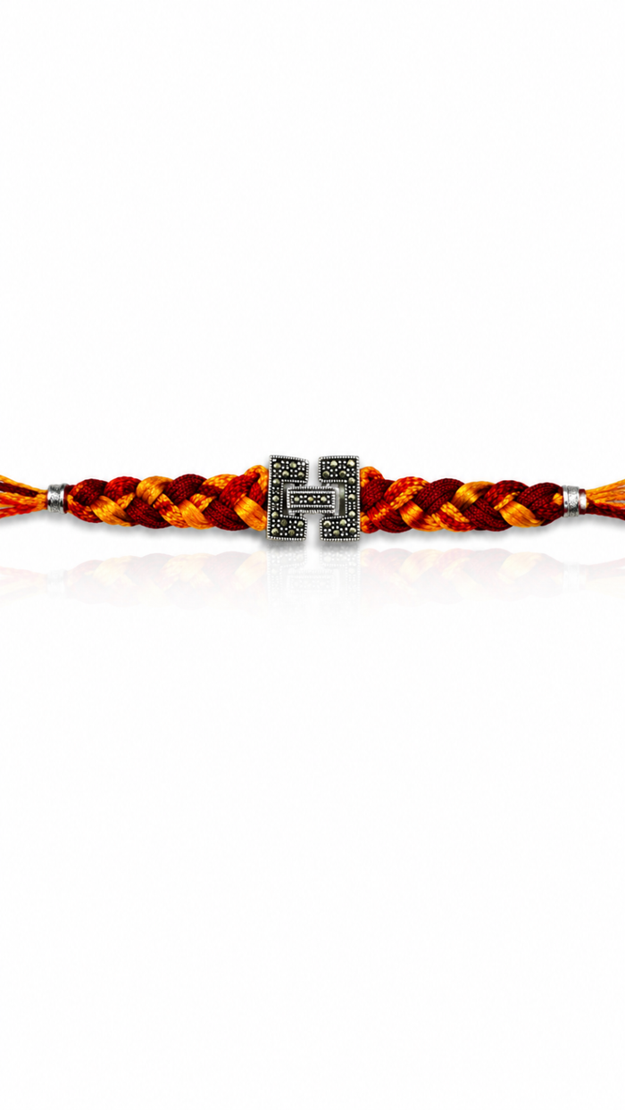 Contemporary Oxidized 925 Silver Braided Lumba Rakhi