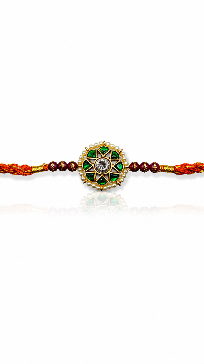 Floral Kundan & Pearl 925 Silver Rakhi