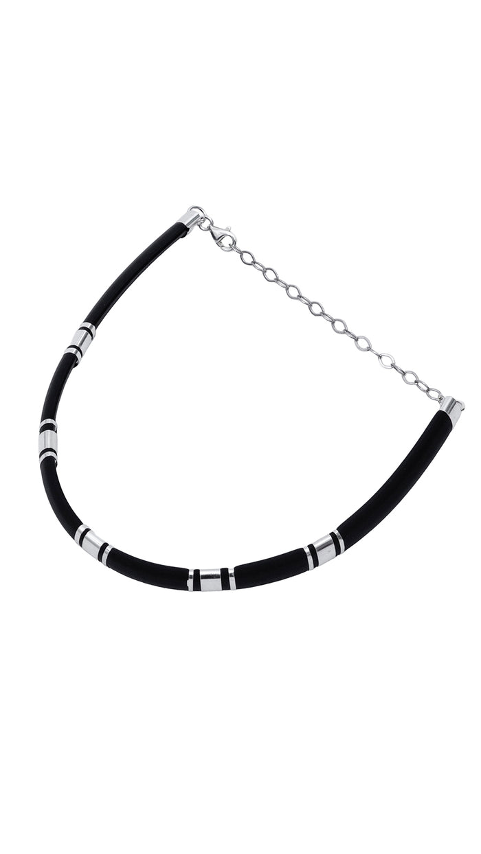 Black Silicon Bracelet with Silver Accents