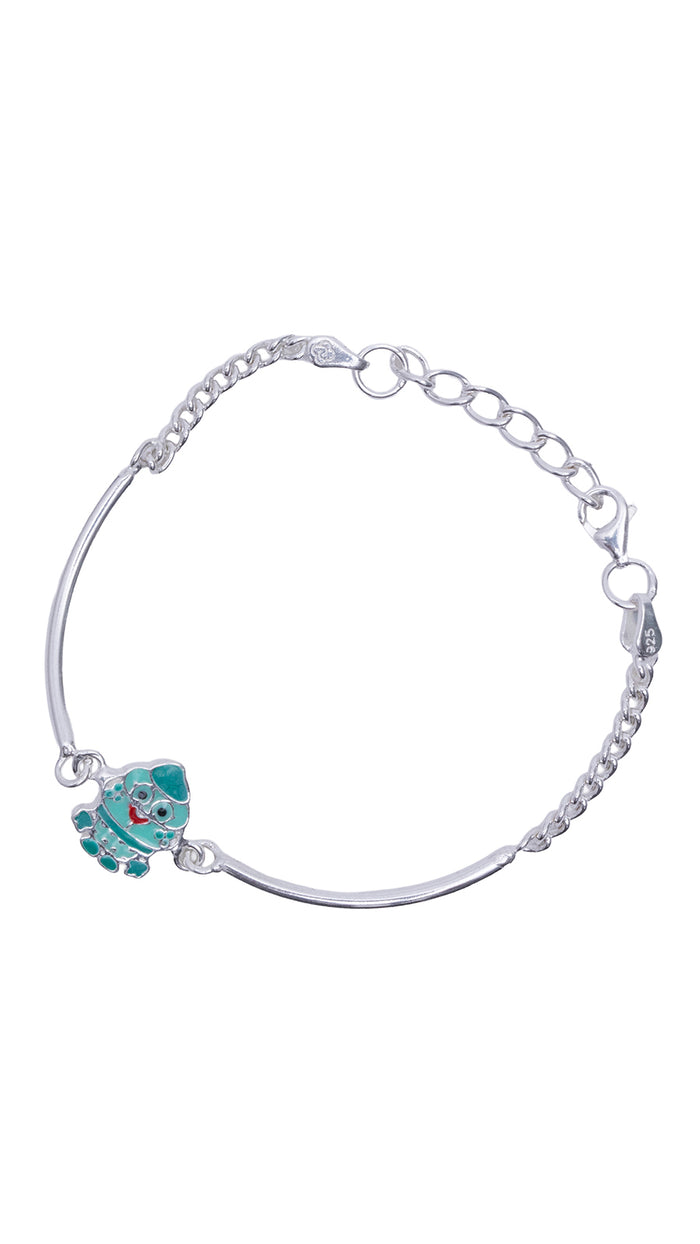 Teal Cartoon Charm Silver Kids Bracelet