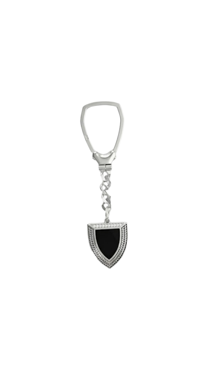 Black Enamel Shield 925 Keychain for Men