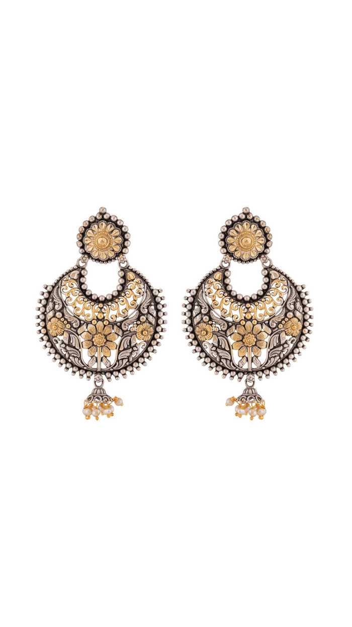 Antique Dual Tone Silver Chandbali Earrings