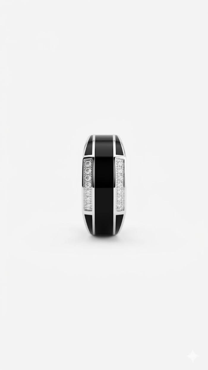 Black Enamel Silver Ring for Boys