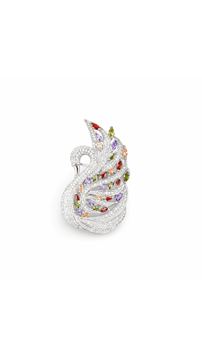 Majestic Multicolor Swan Brooch