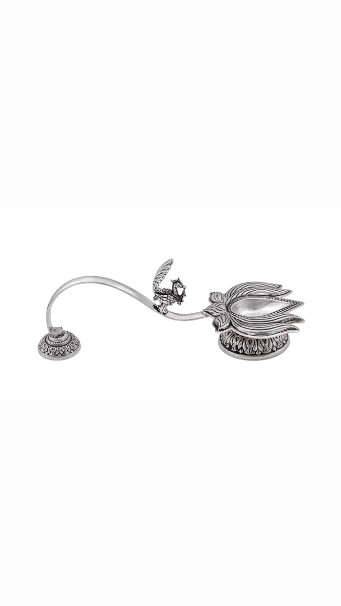 Ornate Peacock Silver Diya