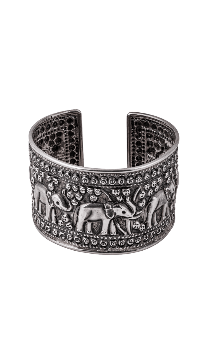 Oxidized Elephant Motif Silver Bangle