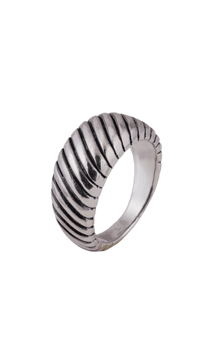Oxidized Ribbed Silver Finger Ring