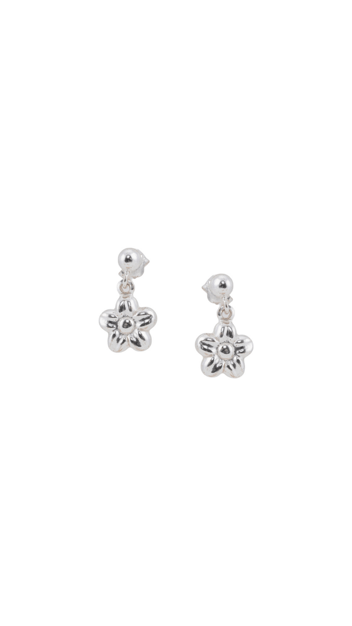 Silver Flower Drop Earrings
