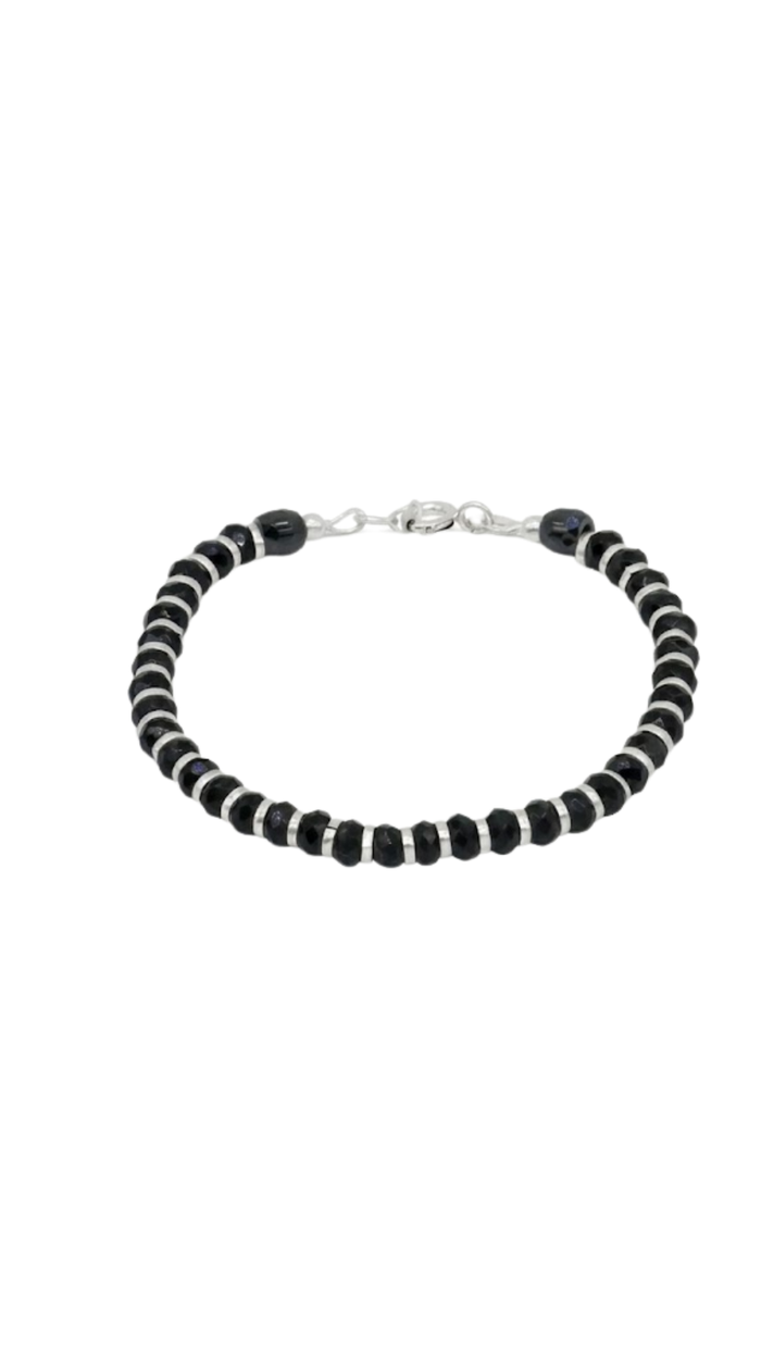 925 Silver Swaying Shadows Black Beads Anklet