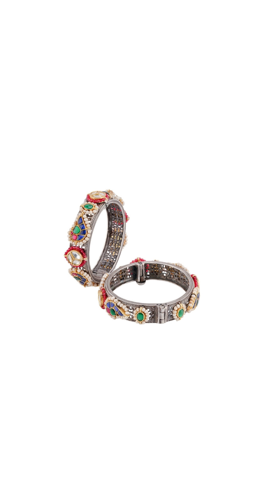 AJB Silver Arte: Navratna Style 925 Sterling Silver Bangles