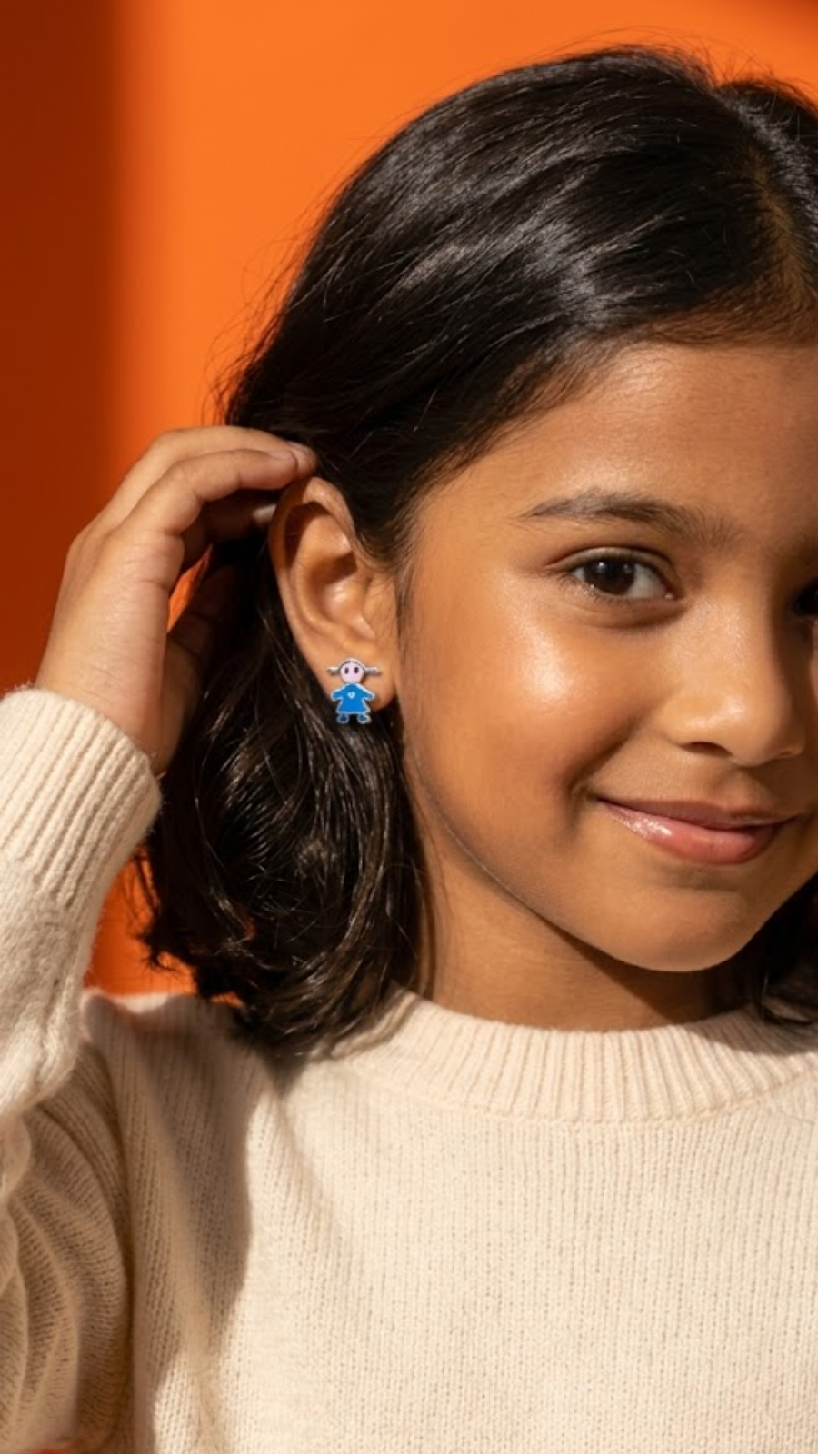 AJB Silver Arte Little Girl Blue Enamel Studs