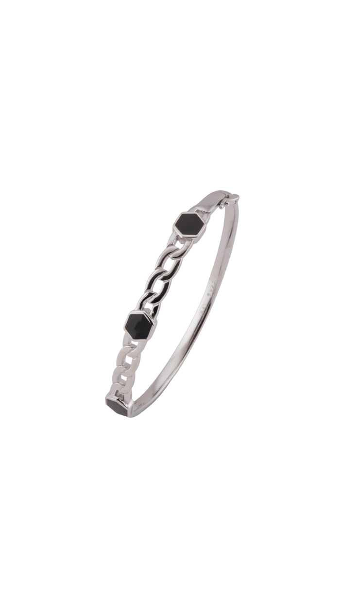 Hexagon & Chain Link 925 Silver Bangle