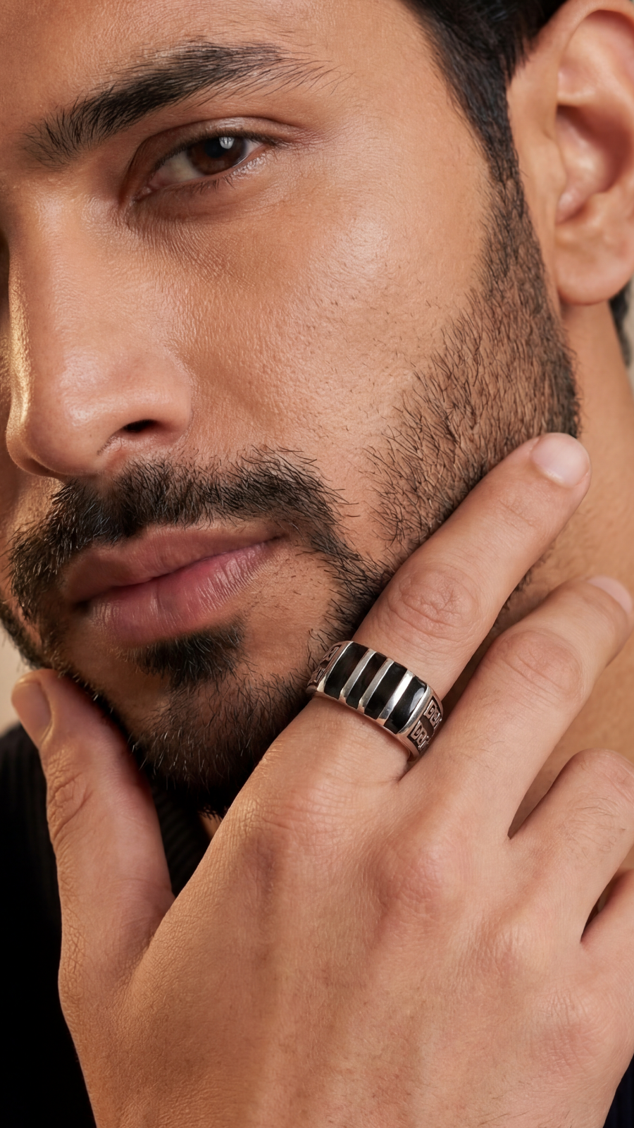 Striped Onyx Silver Ring