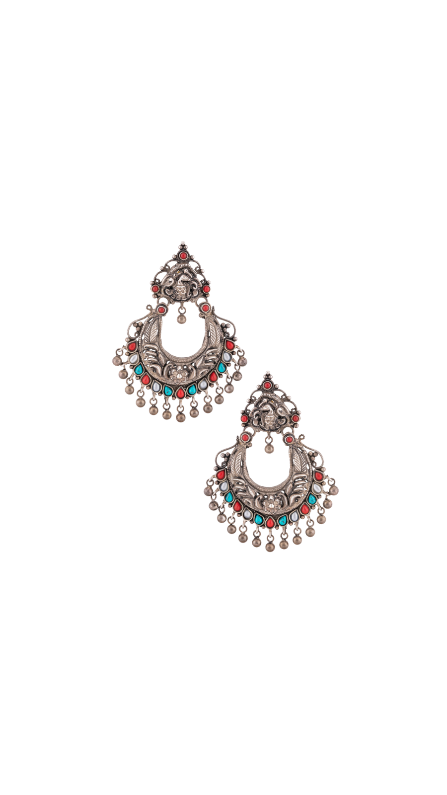 Turquoise Tribal Crescent 925 Silver Chandbali