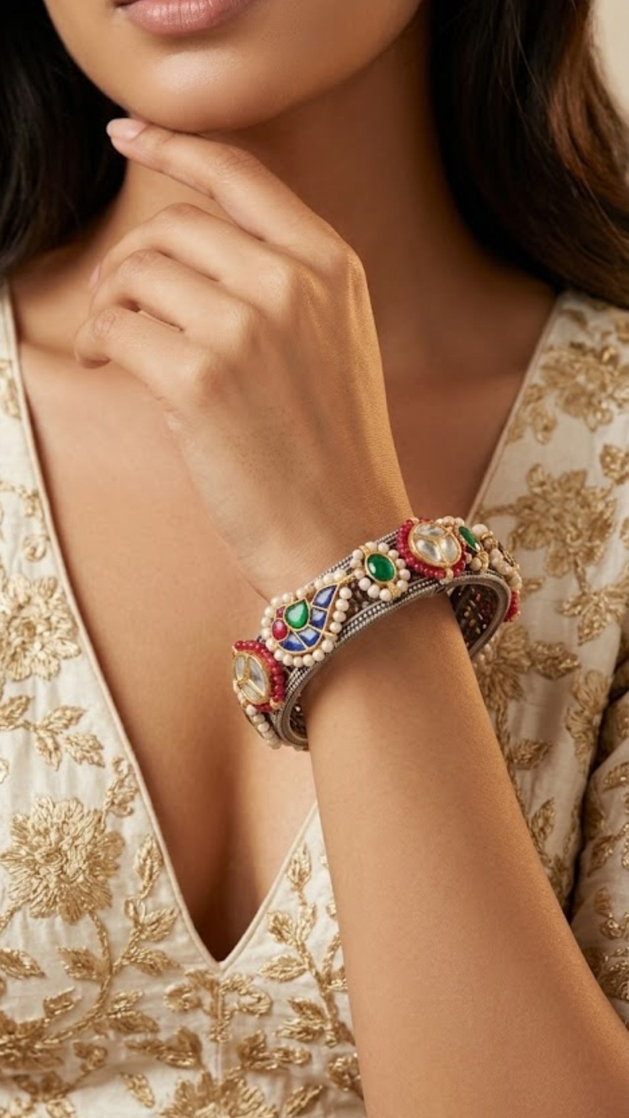 AJB Silver Arte: Navratna Style 925 Sterling Silver Bangles