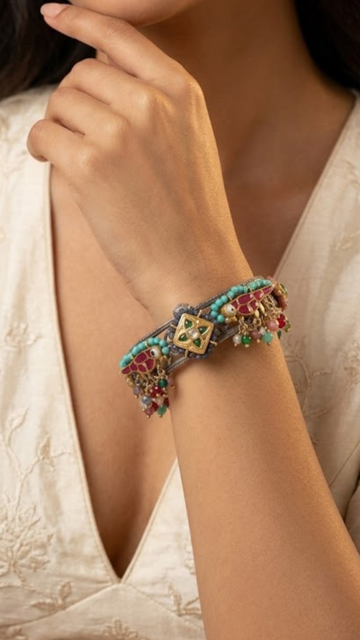 Bird Motif 14K Gold Plated Silver Bangle