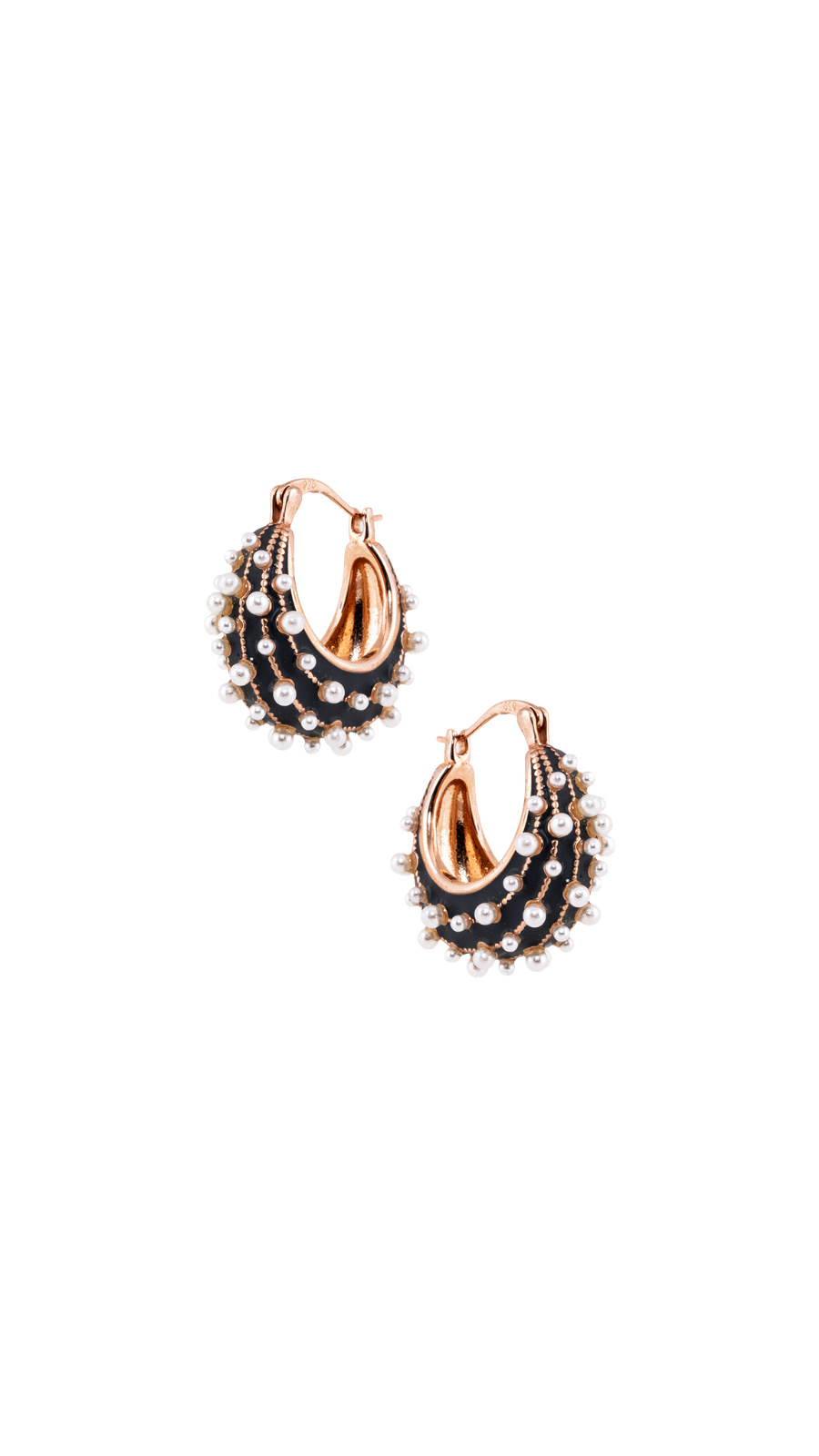 Rose Gold Pearl Studded Hoops