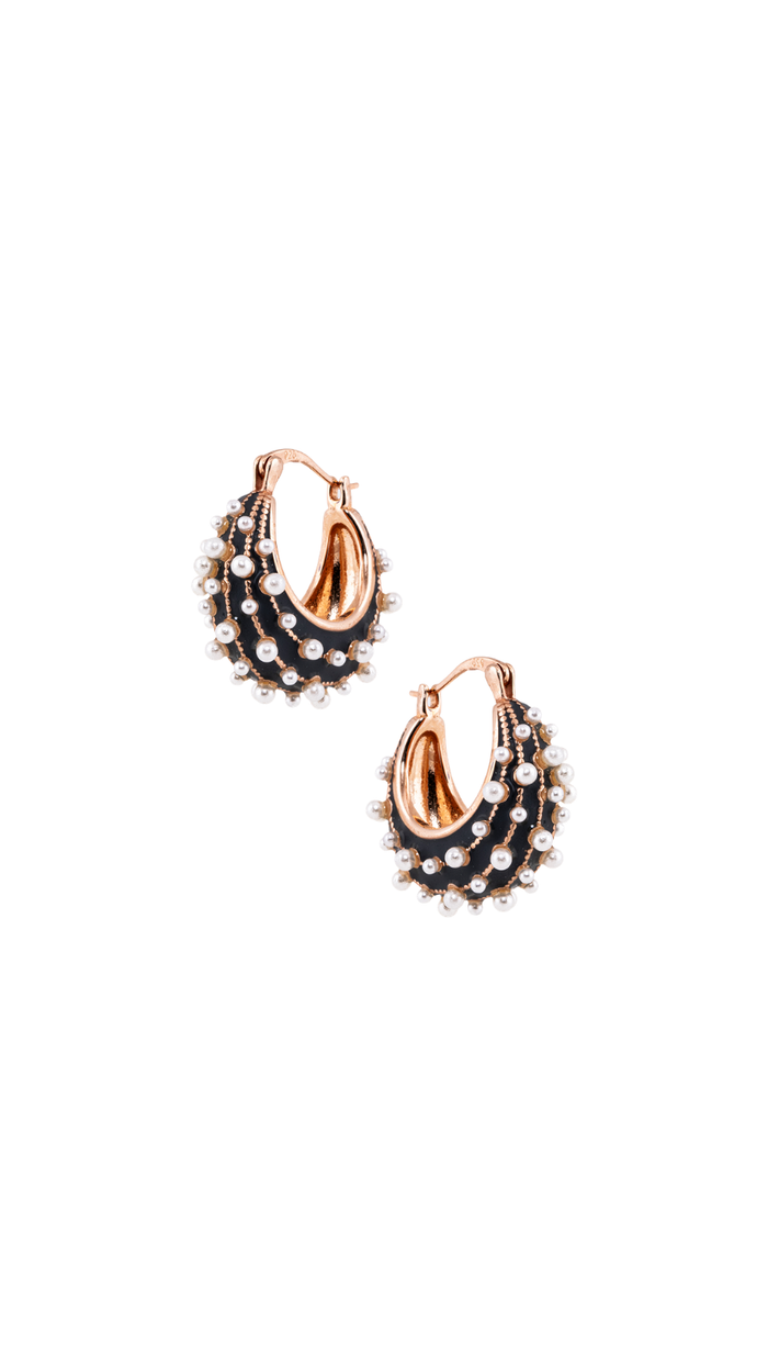 Rose Gold Pearl Studded Hoops