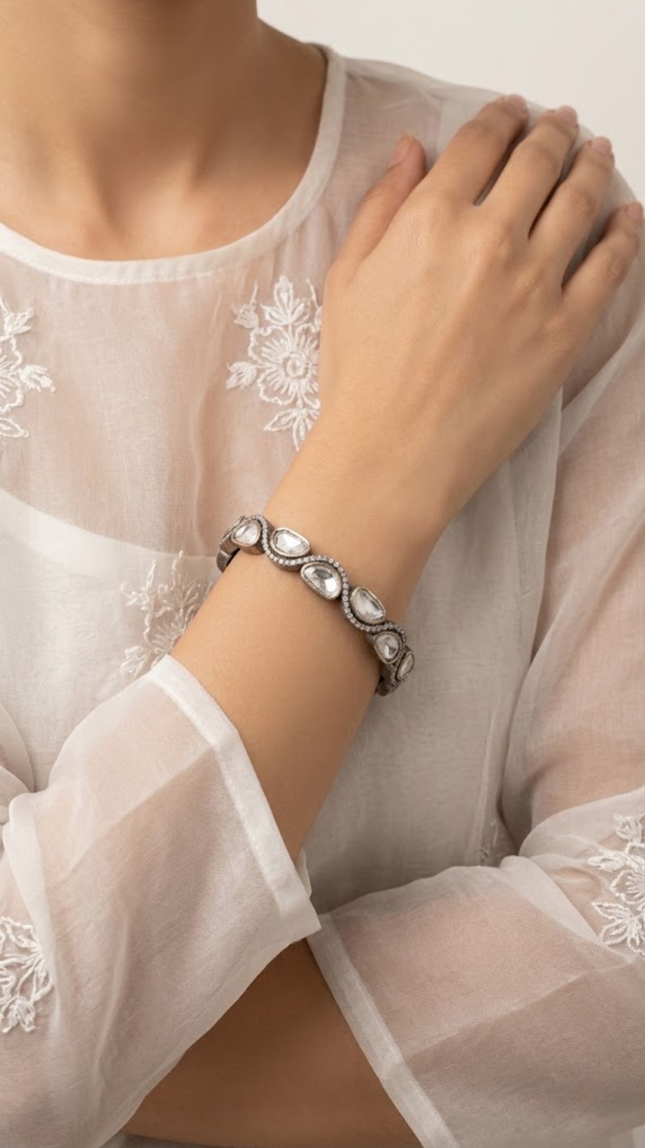 AJB Silver Arte: Polki Style 925 Silver Bangles