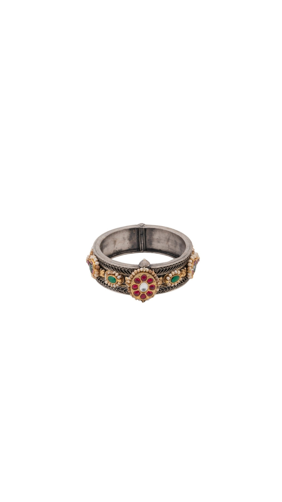 AJB Silver Arte: Antique Kundan 925 Solid Silver Bangle