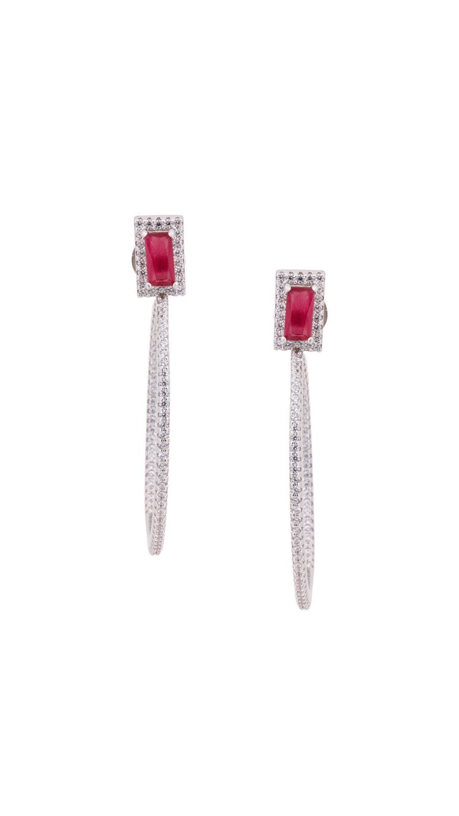 Ruby & CZ Halo Long Hoops
