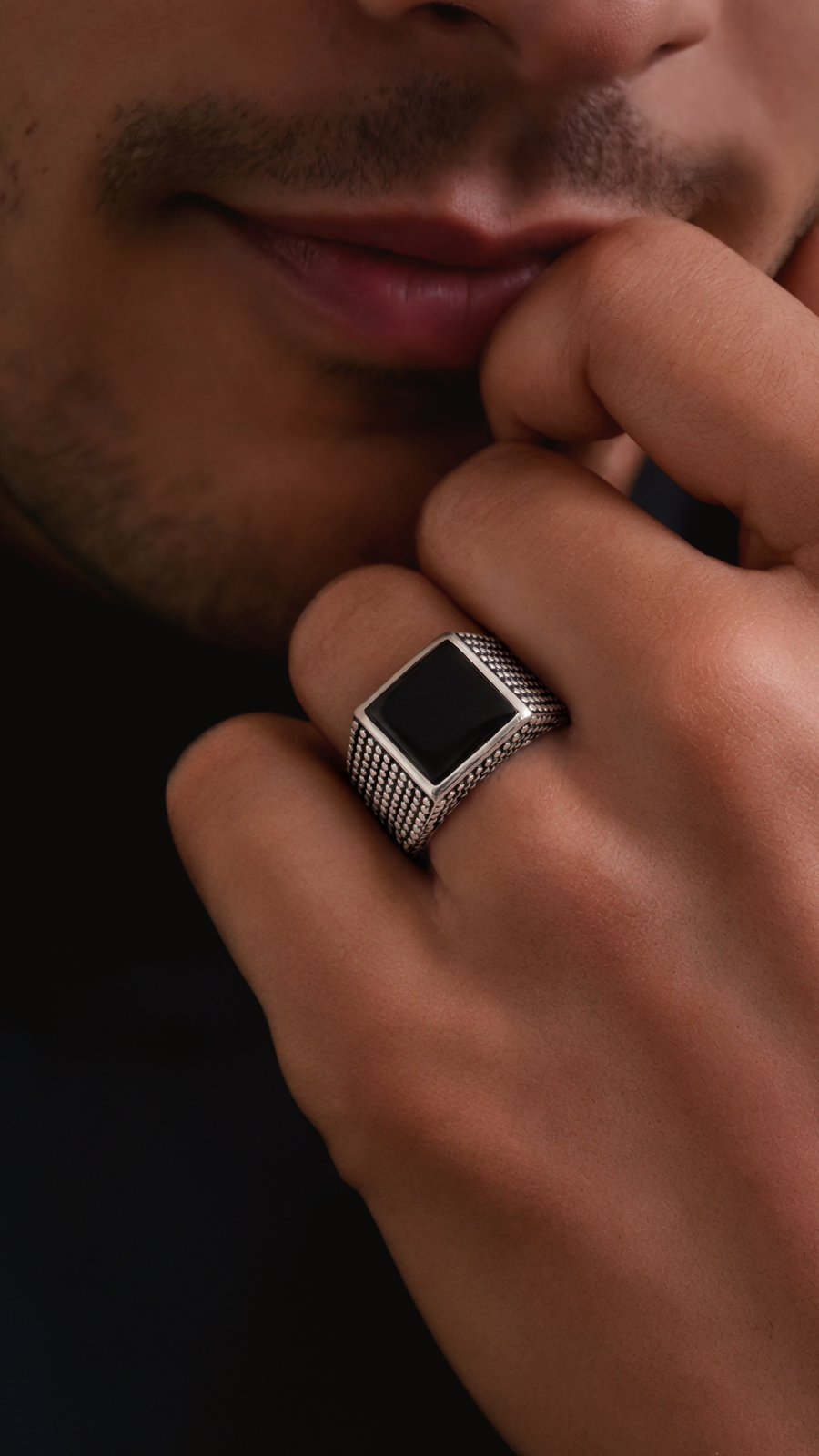 Black Onyx Men’s Silver Ring
