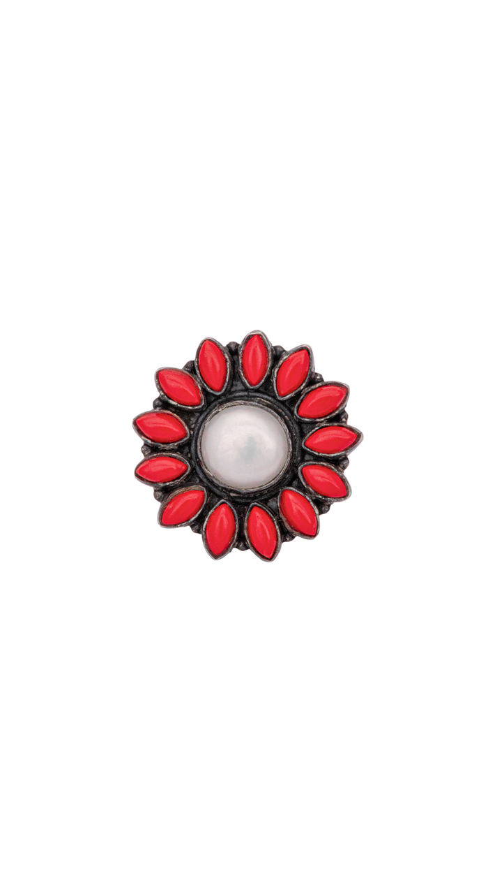 Coral & Pearl Sunflower Ring