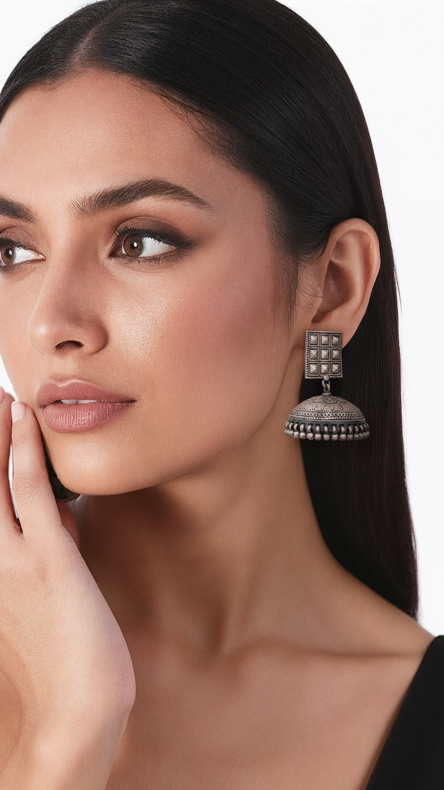 Square Designer Silver Jhumkas