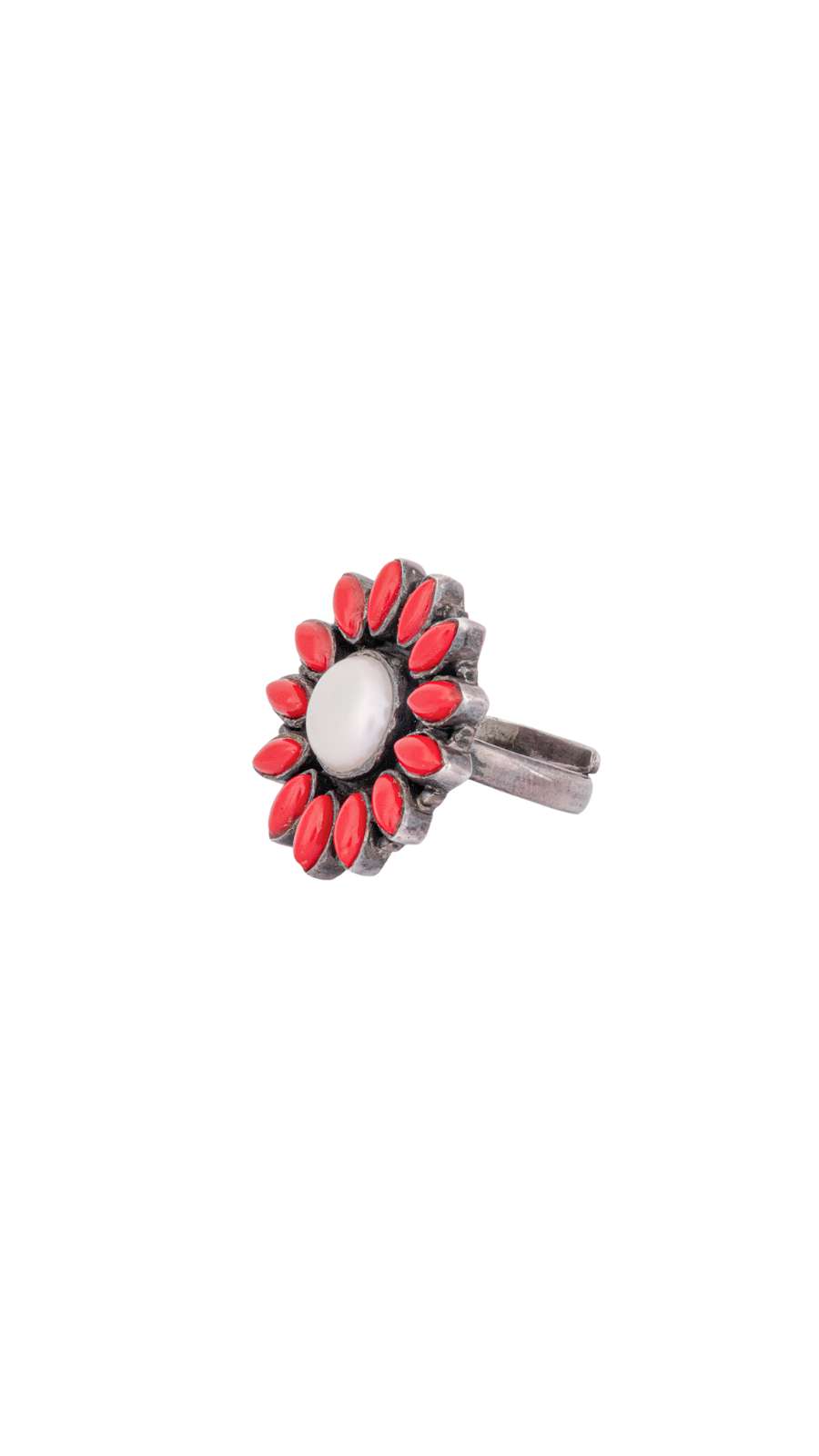 Coral & Pearl Sunflower Ring