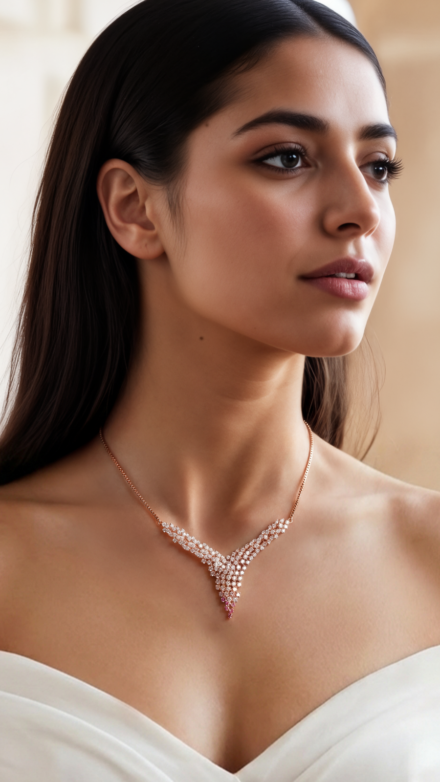 Rosé Silver Necklace with Earring