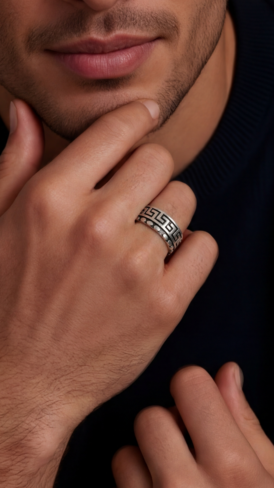 AJB Silver Arte Greek Pattern 925 Silver Band