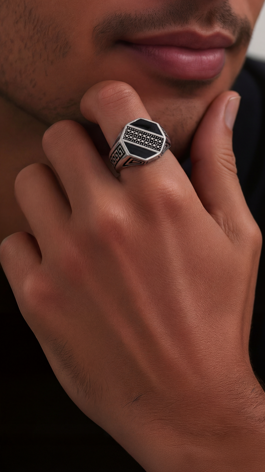 AJB Silver Arte Onyx 925 Silver Ring
