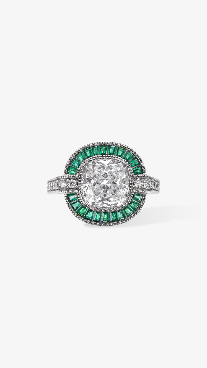Emerald Halo 925 Silver Ring