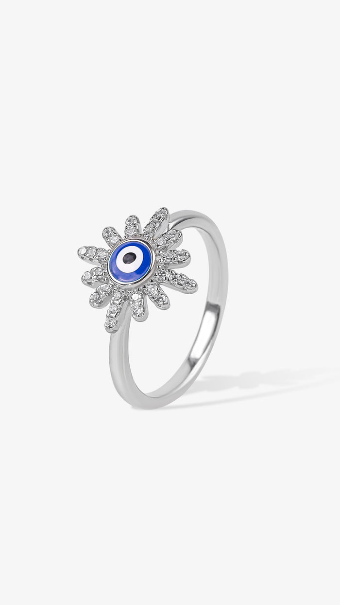 Evil Eye Bloom Silver Ring