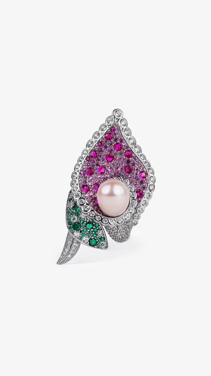 Pearl Petal 925 Silver Statement Ring