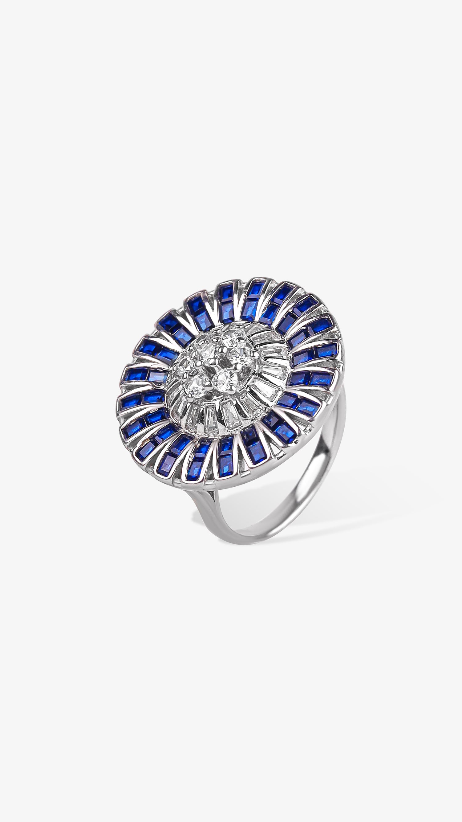 Royal Blue Halo 925 Silver Statement Ring