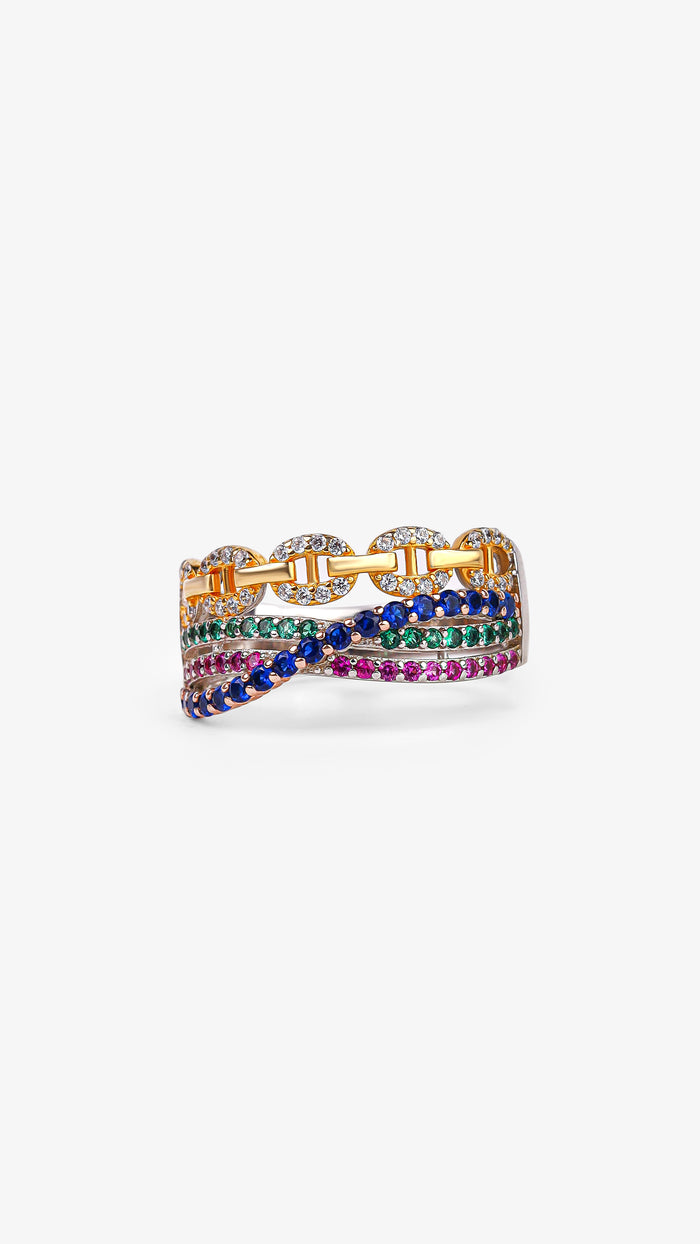 Multi-Stone Layered 925 Sterling Silver Ring