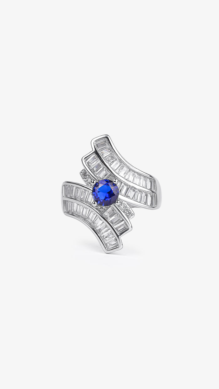 Blue Sapphire-Hue Wave 925 Silver Ring