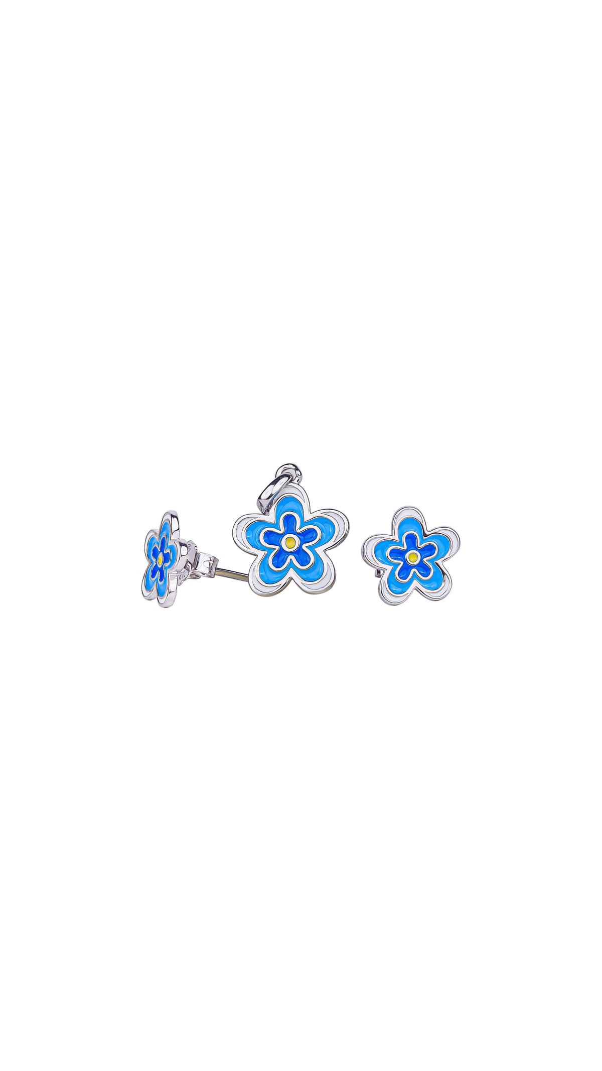 Kids Blue Enamel Flower Pendant & Earring Set